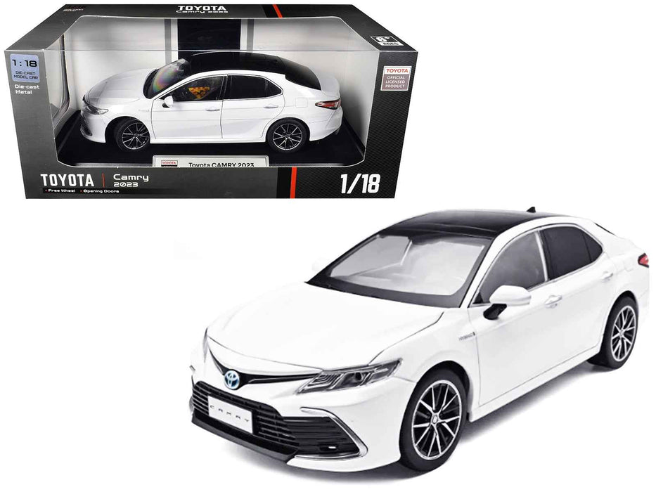2023 Toyota Camry Hybrid White Metallic with Black Top 1/18 Diecast Model Car by Heimanba