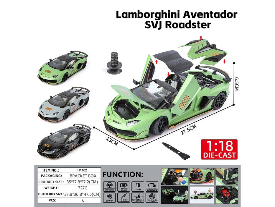 Lamborghini Aventador SVJ Roadster Black with Carbon Top and Gold Accents 1/18 Diecast Model Car by Heimanba