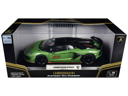 Lamborghini Aventador SVJ Roadster Green Metallic with Carbon Top and Gold Accents 1/18 Diecast Model Car by Heimanba