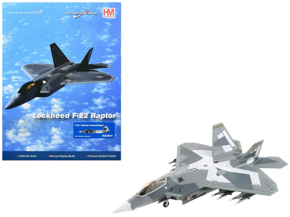 Lockheed F-22 Raptor Stealth Aircraft "Splinter Camouflage" United States Air Force "Air Power Series" 1/72 Diecast Model by Hobby Master