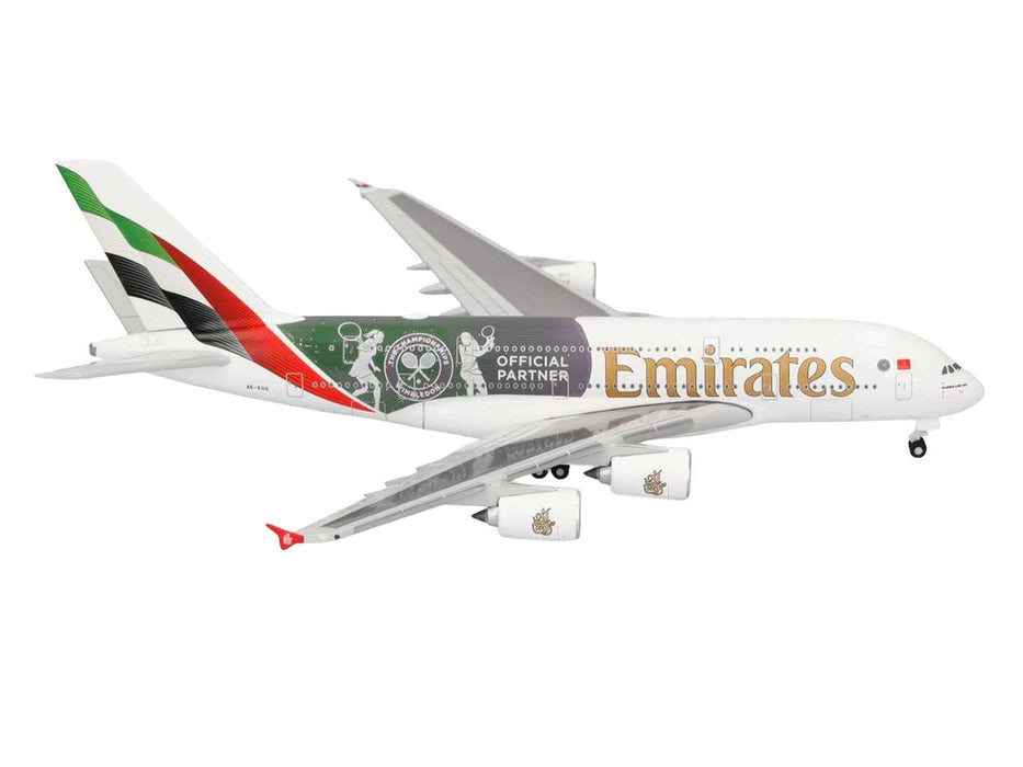 Airbus A380-800 Commercial Aircraft "Emirates Airlines - Wimbledon Official Partner" (A6-EOE) White with Graphics 1/500 Diecast Model Airplane by Herpa