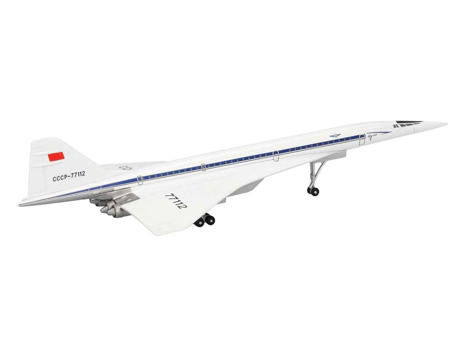 Tupolev Tu-144D Commercial Aircraft "Aeroflt - Technik Museum Sinsheim" (CCCP-77112) White with Blue Stripes 1/400 Diecast Model Airplane by Herpa