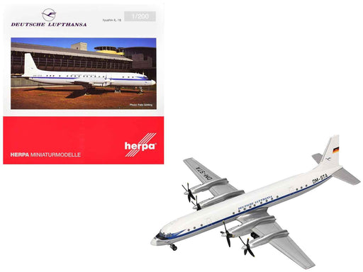 Ilyushin IL-18 Commercial Aircraft "Deutsche Lufthansa" (DM-STA) White with Blue Stripes 1/200 Diecast Model by Herpa