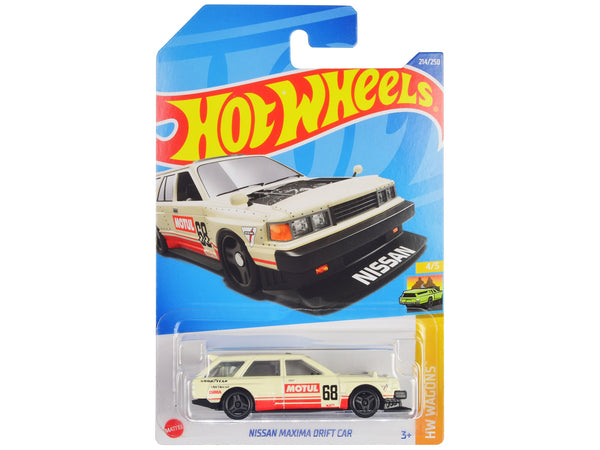 Nissan Maxima Wagon Drift Car #68 "Motul" Cream with Red Stripes "HW Wagons" Series Diecast Model Car by Hot Wheels - Miniature Motors