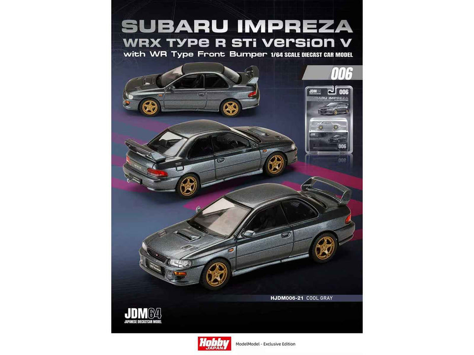 Subaru Impreza WRX Type R Sti Version V RHD (Right Hand Drive) Cool Gray Metallic "JDM64" Series 1/64 Diecast Model Car by Hobby Japan