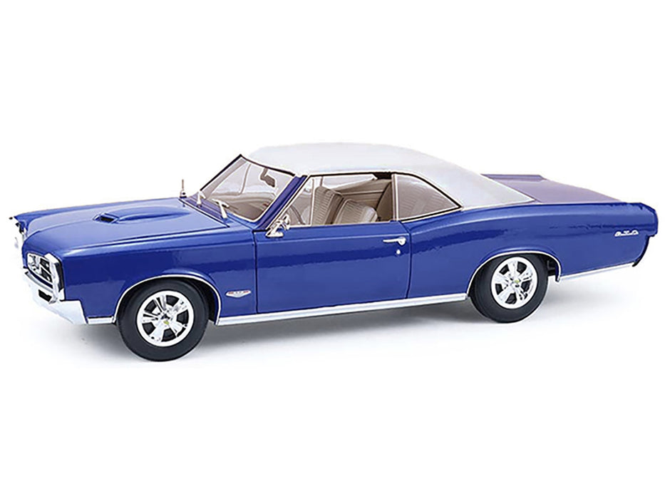 1966 Pontiac GTO Barrier Blue with White Top and Interior 1/18 Diecast Model Car by Highway 61