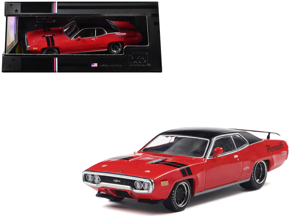 1971 Plymouth GTX Rally Red with Black Top and Stripes 1/43 Diecast Model by IXO Models