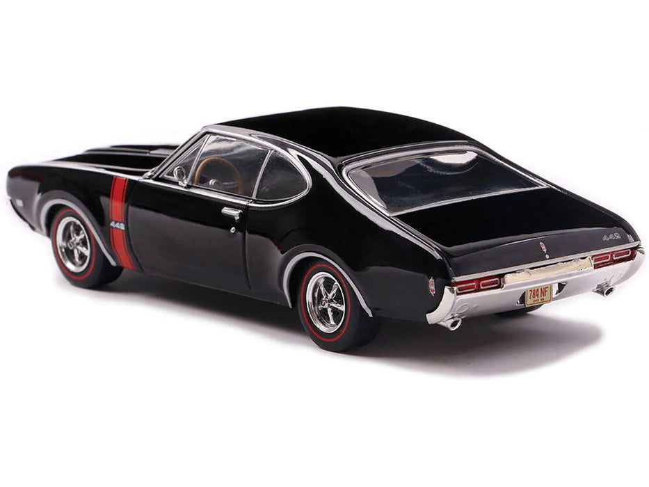 1970 Oldsmobile 442 W-30 Ebony Black with Red Stripes 1/43 Diecast Model by IXO Models