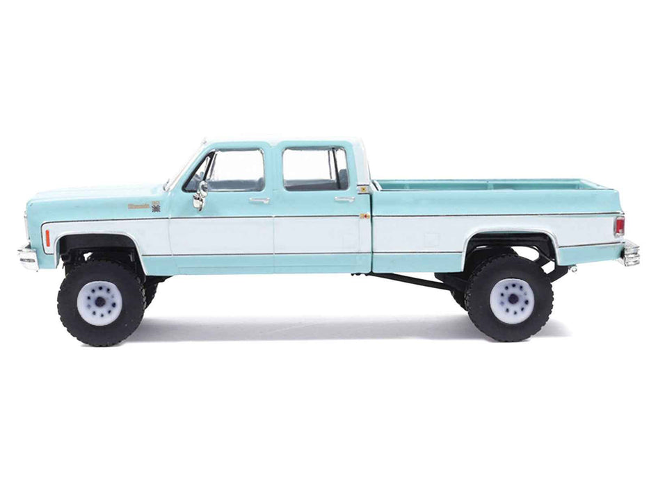 1978 Chevrolet Silverado K30 Crew Cab Pickup Truck Light Blue and White with Blue Interior 1/64 Diecast Model by IXO Models