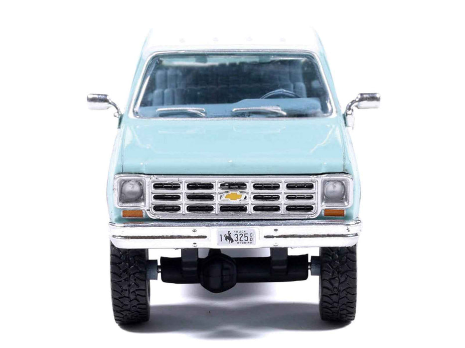 1978 Chevrolet Silverado K30 Crew Cab Pickup Truck Light Blue and White with Blue Interior 1/64 Diecast Model by IXO Models