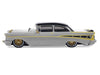 1957 Chevrolet Bel Air Lowrider Gray with Black Top and Gold Accents 1/64 Diecast Model Car by IXO Models