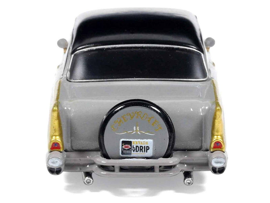 1957 Chevrolet Bel Air Lowrider Gray with Black Top and Gold Accents 1/64 Diecast Model Car by IXO Models