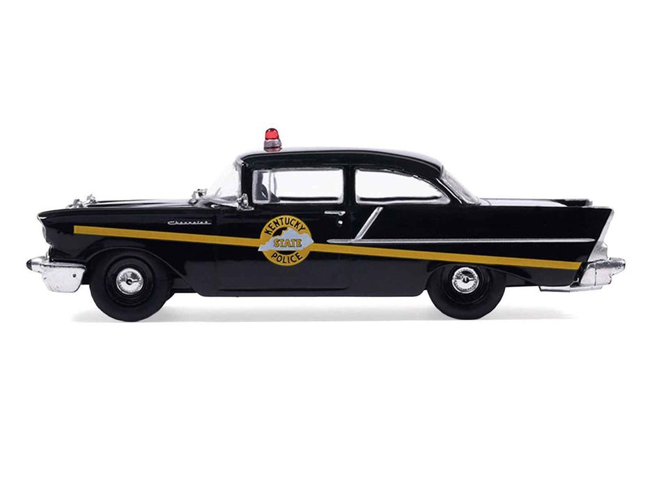 1957 Chevrolet One-Fifty Police Car "Kentucky State Police" Black with Yellow Stripes 1/64 Diecast Model Car by IXO Models