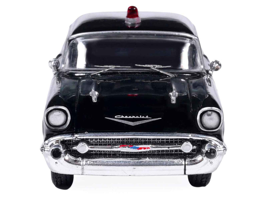 1957 Chevrolet One-Fifty Police Car "Kentucky State Police" Black with Yellow Stripes 1/64 Diecast Model Car by IXO Models