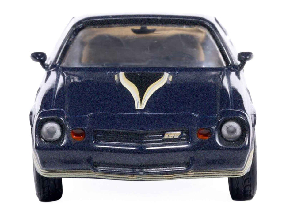 1981 Chevrolet Camaro Z28 Dark Blue Metallic with Gold Stripes and Interior 1/64 Diecast Model Car by IXO Models