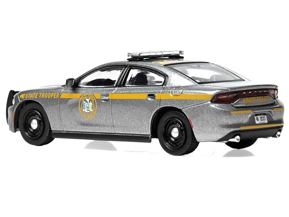 2023 Dodge Charger Pursuit "New York State Police" Gray Metallic with Yellow Stripes 1/64 Diecast Model by IXO Models