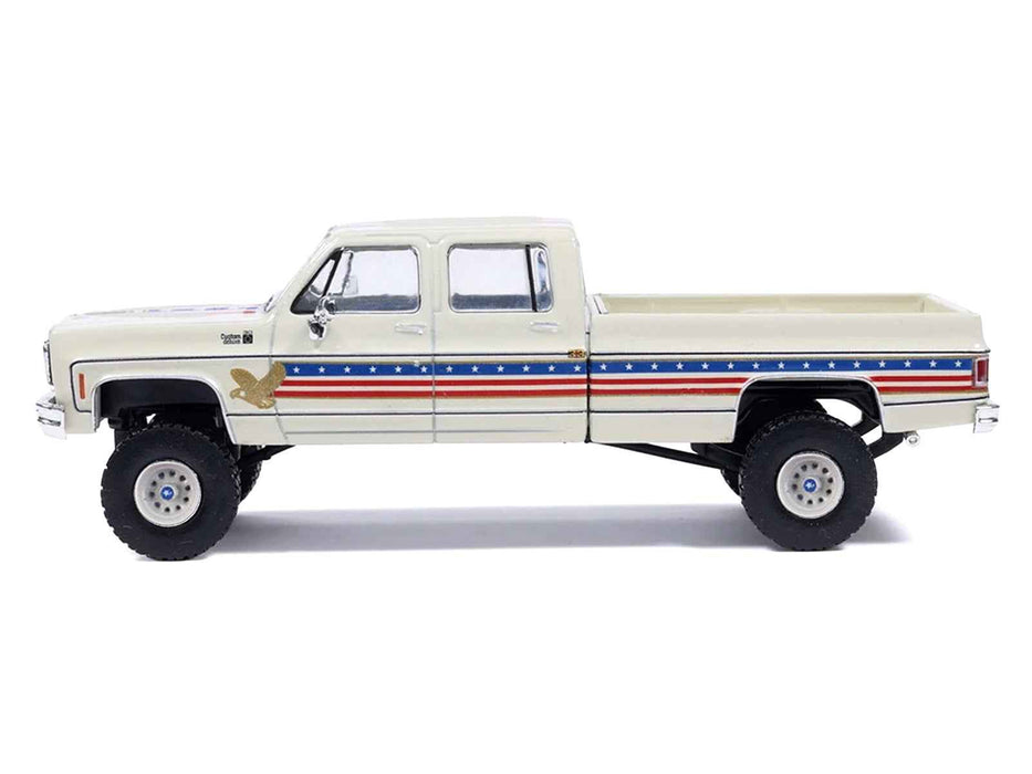 1976 Chevrolet Custom Deluxe K30 Fleetwood Pickup Truck "July 4th Exclusive" White with Graphics 1/64 Diecast Model Car by IXO Models