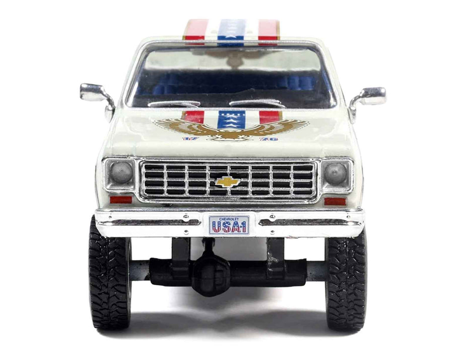 1976 Chevrolet Custom Deluxe K30 Fleetwood Pickup Truck "July 4th Exclusive" White with Graphics 1/64 Diecast Model Car by IXO Models