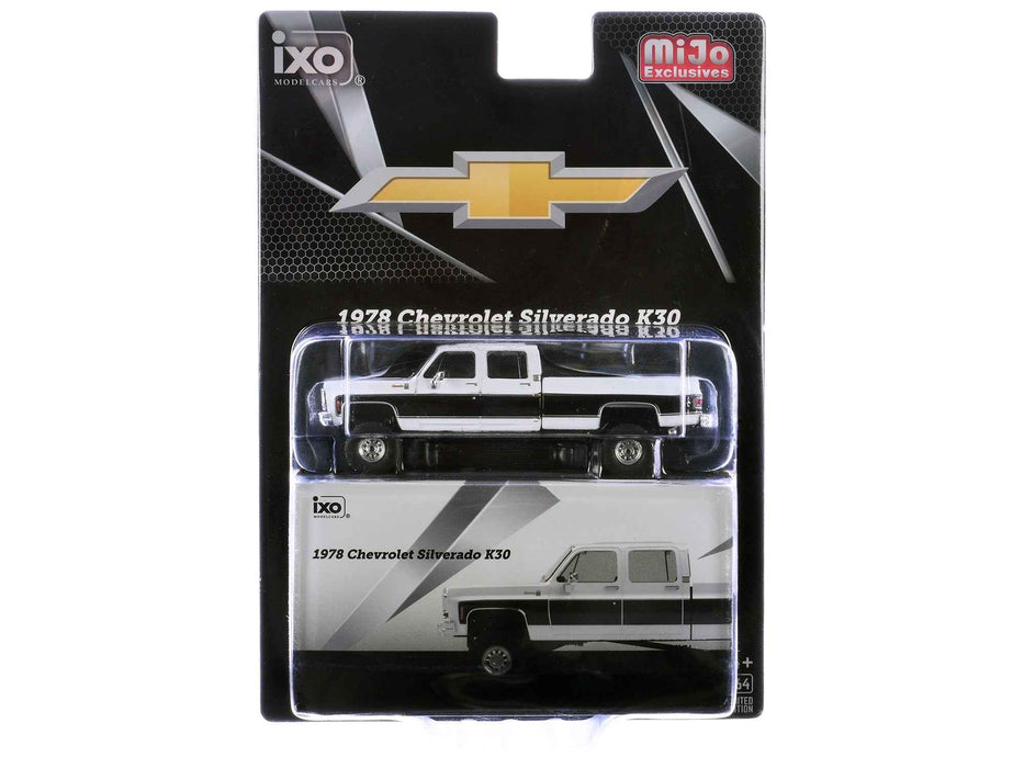 1978 Chevrolet Silverado K30 Crew Cab Pickup Truck White and Black 1/64 Diecast Model Car by IXO Models