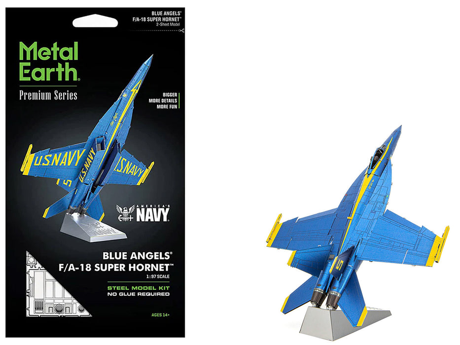 Model Kit Boeing F/A-18 Super Hornet Fighter Aircraft "Blue Angels #5" United States Navy (Challenging Difficulty) Steel Model by Metal Earth
