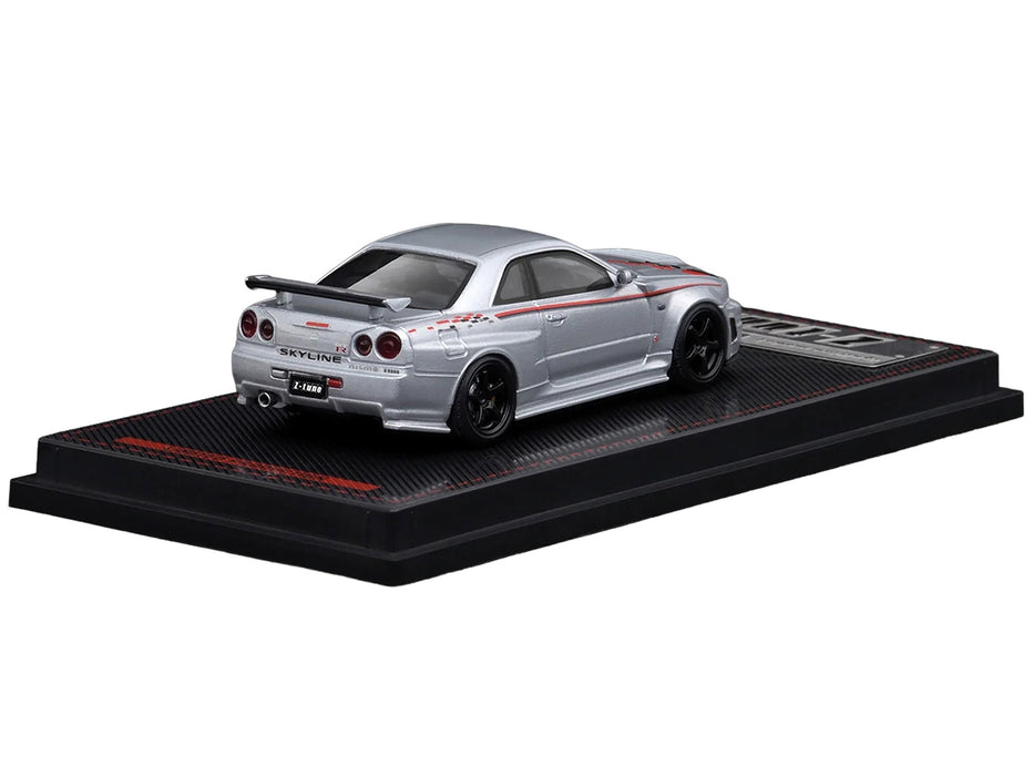 Nissan Skyline GT-R (BNR34) Z-Tune Nismo RHD (Right Hand Drive) Silver Metallic with Graphics 1/64 Diecast Model Car by Ignition Model