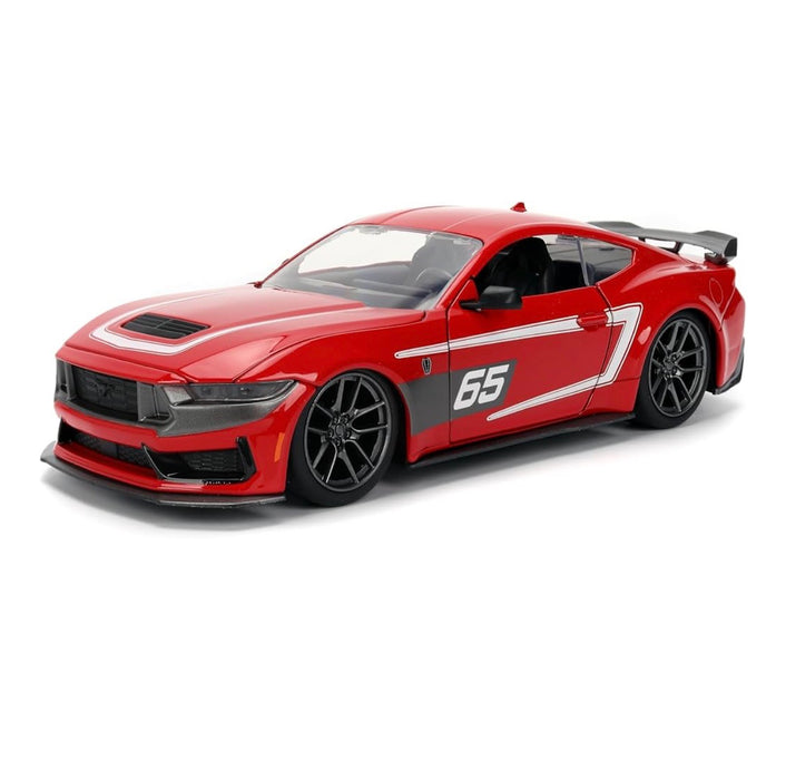 NEW 2024 Ford Mustang Dark Horse Red with White Racing Stripes “65” Graphics “Bigtime Muscle” Series 1/24 Diecast Model Car by Jada