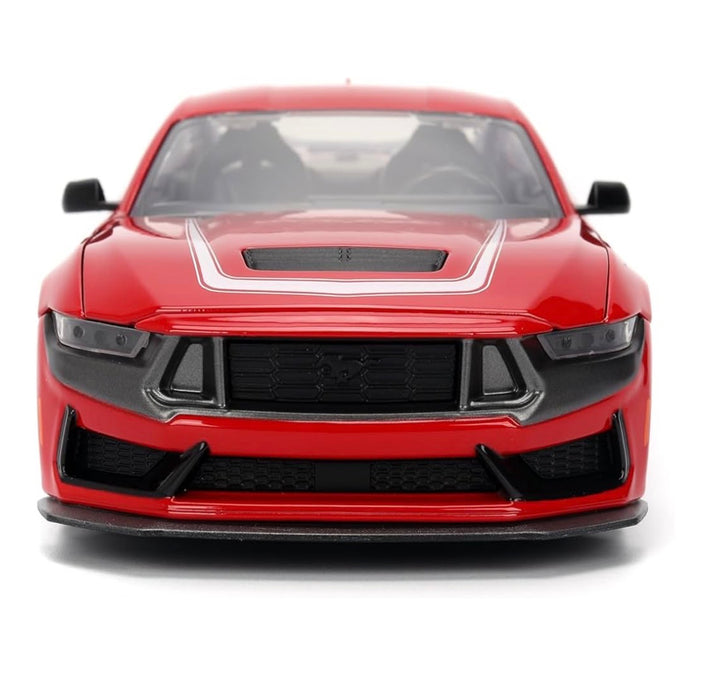 NEW 2024 Ford Mustang Dark Horse Red with White Racing Stripes “65” Graphics “Bigtime Muscle” Series 1/24 Diecast Model Car by Jada