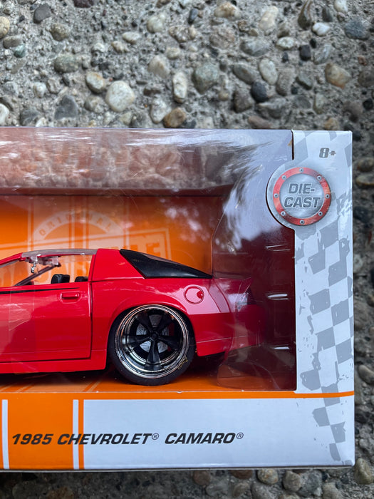 1985 Chevrolet Camaro Red with Black Stripes "Bigtime Muscle" Series 1/24 Diecast Model Car by Jada