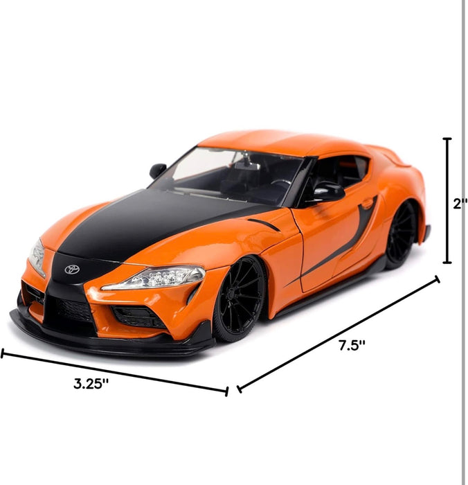 NEW Toyota Supra Orange with Black Stripes "Fast & Furious 9 F9" (2021) Movie 1/24 Diecast Model Car by Jada