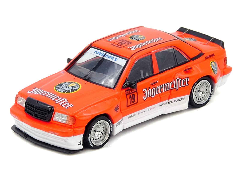 Pandem Rocket Bunny 190E #19 "Jagermeister" Orange and White 1/64 Diecast Model Car by Inno Models