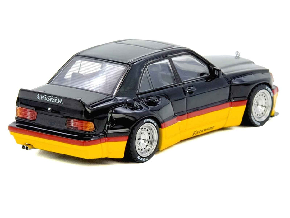 Pandem Rocket Bunny 190E Black with Red and Yellow Stripes "Diecast Con Madrid 2026 Event Edition" 1/64 Diecast Model Car by Inno Models