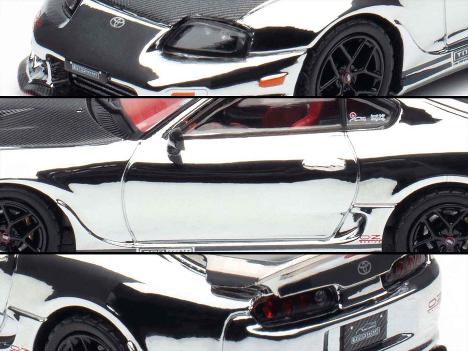 Toyota Supra (A80) "Top Secret" GT300 RHD (Right Hand Drive) Chrome with Carbon Hood and Red Interior "Tokyo Auto Salon 2026 Event Exclusive" 1/64 Diecast Model Car by Inno Models