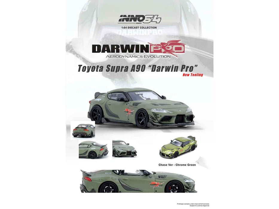 Toyota Supra (A90) "DarwinPro" Matt Green with Carbon Accents 1/64 Diecast Model Car by Inno Models