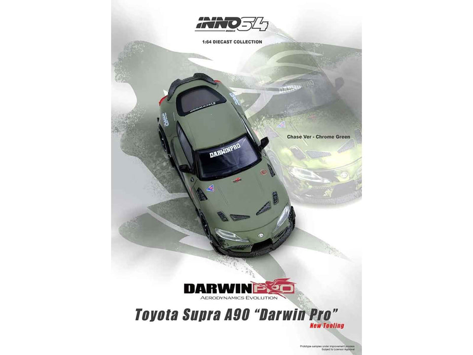 Toyota Supra (A90) "DarwinPro" Matt Green with Carbon Accents 1/64 Diecast Model Car by Inno Models
