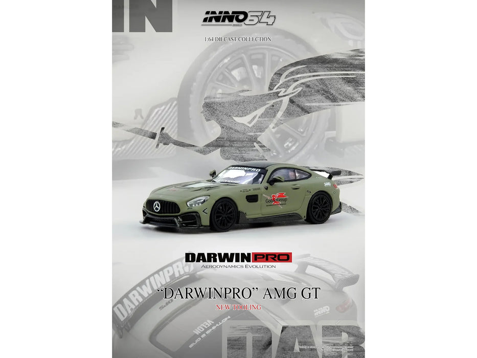 DarwinPRO iMP-Performance AMG GT "Goblin Group" Matt Green with Black Top 1/64 Diecast Model Car by Inno Models