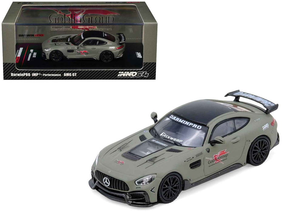 DarwinPRO iMP-Performance AMG GT "Goblin Group" Matt Green with Black Top 1/64 Diecast Model Car by Inno Models