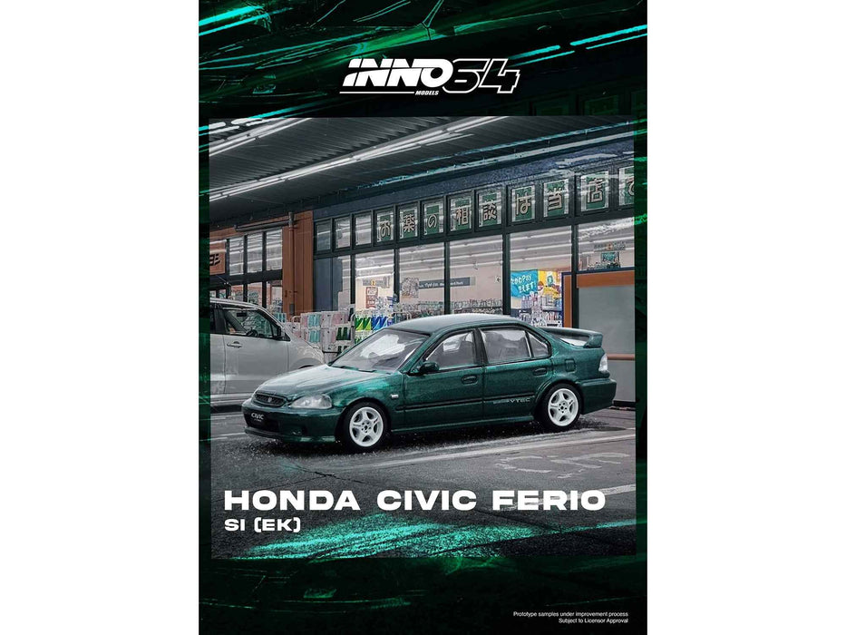 Honda Civic Ferio Si (EK) RHD (Right Hand Drive) Green Metallic 1/64 Diecast Model Car by Inno Models
