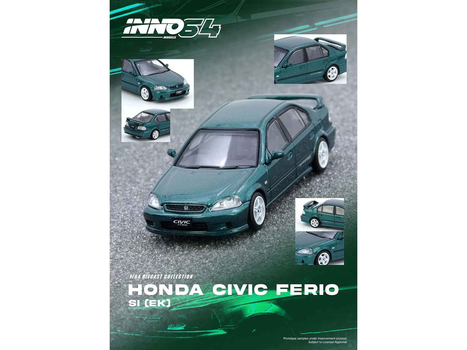 Honda Civic Ferio Si (EK) RHD (Right Hand Drive) Green Metallic 1/64 Diecast Model Car by Inno Models