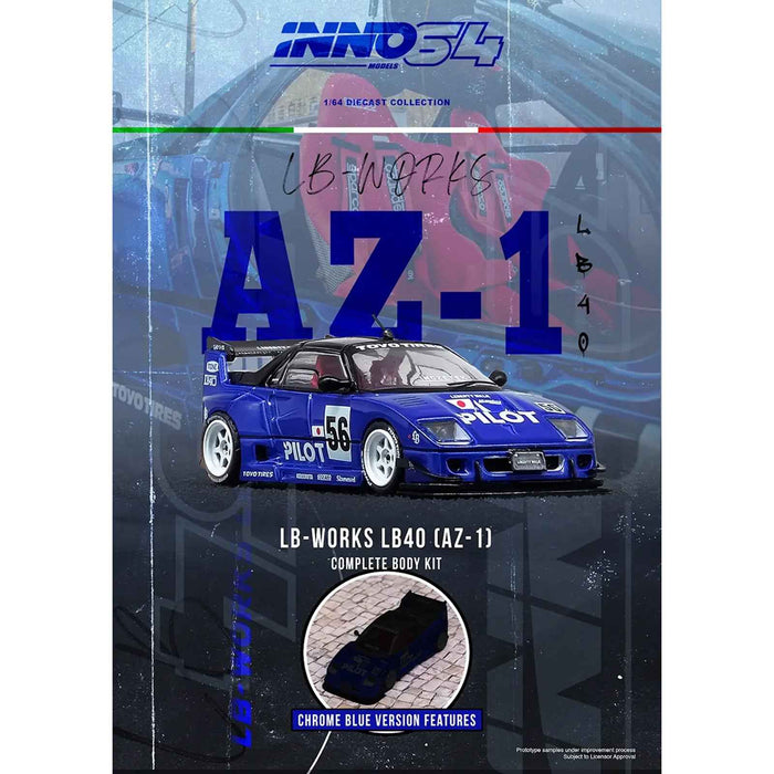 Mazda AZ-1 Liberty Walk LB40 RHD (Right Hand Drive) #56 "Pilot" Blue with Black Top 1/64 Diecast Model Car by Inno Models