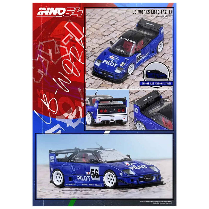 Mazda AZ-1 Liberty Walk LB40 RHD (Right Hand Drive) #56 "Pilot" Blue with Black Top 1/64 Diecast Model Car by Inno Models