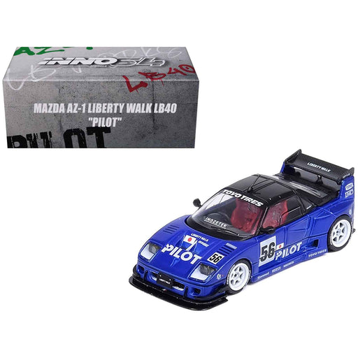 Mazda AZ-1 Liberty Walk LB40 RHD (Right Hand Drive) #56 "Pilot" Blue with Black Top 1/64 Diecast Model Car by Inno Models