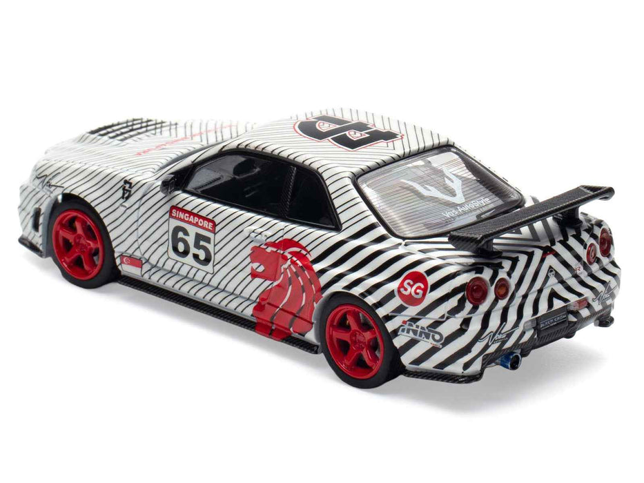 Nissan Skyline GT-R (R34) RHD (Right Hand Drive) #65 "Black Crow" White with Black Pinstripes "Singapore Diecast Expo 2025 Event Edition" 1/64 Diecast Model Car by Inno Models