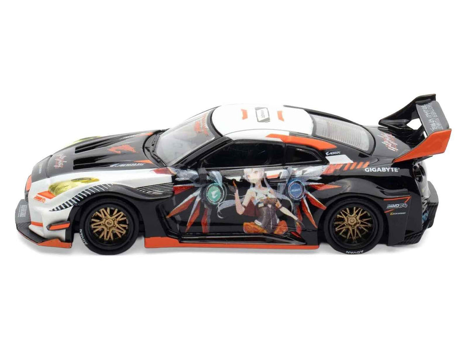 Nissan GT-R (R35) Widebody RHD (Right Hand Drive) Black and White with Graphics "AORUS X INNO64 Limited Edition" 1/64 Diecast Model Car by Inno Models