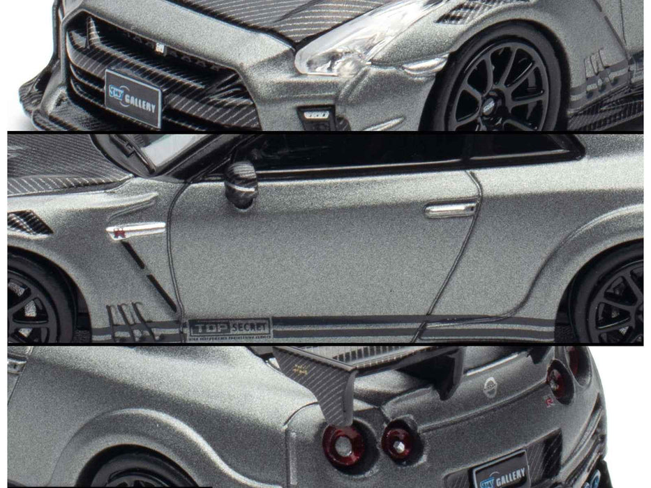 Nissan GT-R (R35) "Top Secret" RHD (Right Hand Drive) Gray Metallic with Carbon Hood "IAM Bangkok 2025 Event Edition" 1/64 Diecast Model Car by Inno Models