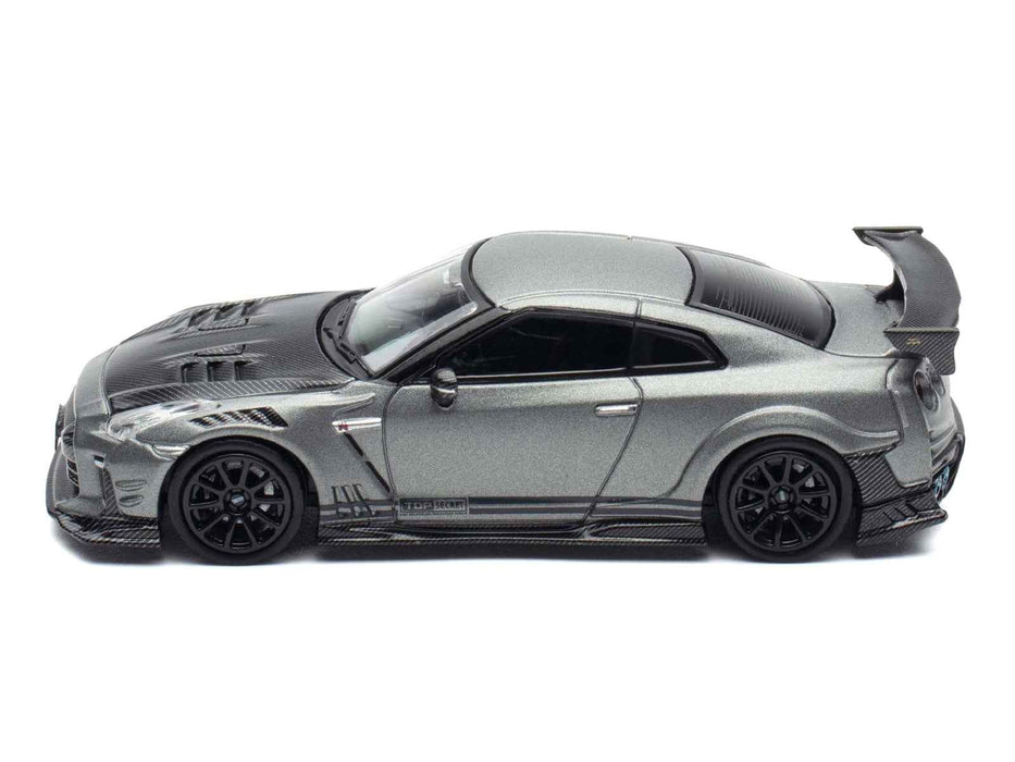 Nissan GT-R (R35) "Top Secret" RHD (Right Hand Drive) Gray Metallic with Carbon Hood "IAM Bangkok 2025 Event Edition" 1/64 Diecast Model Car by Inno Models