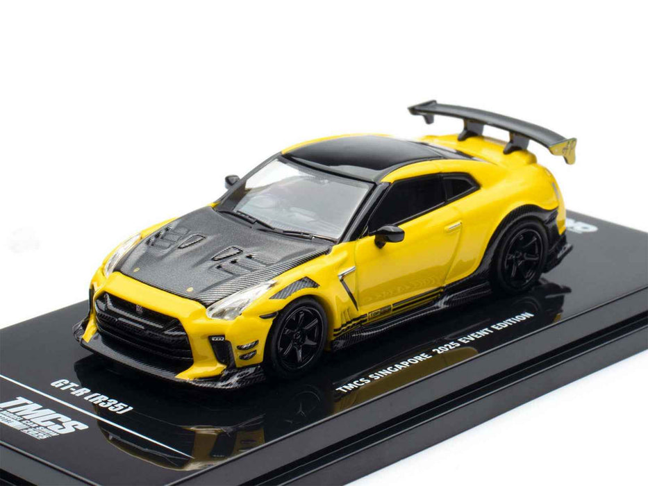 Nissan GT-R (R35) RHD (Right Hand Drive) Yellow with Carbon Hood and Black Top "The Model Car Show Singapore 2025 Event Edition" 1/64 Diecast Model Car by Inno Models