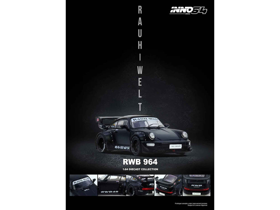 RWB 964 Matt Black 1/64 Diecast Model Car by Inno Models