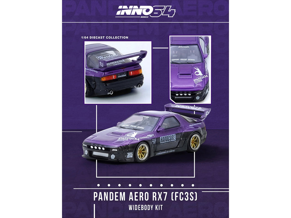Mazda RX7 (FC3S) "Pandem Rocket Bunny" Kit Purple Metallic and Black 1/64 Diecast Model Car by Inno Models