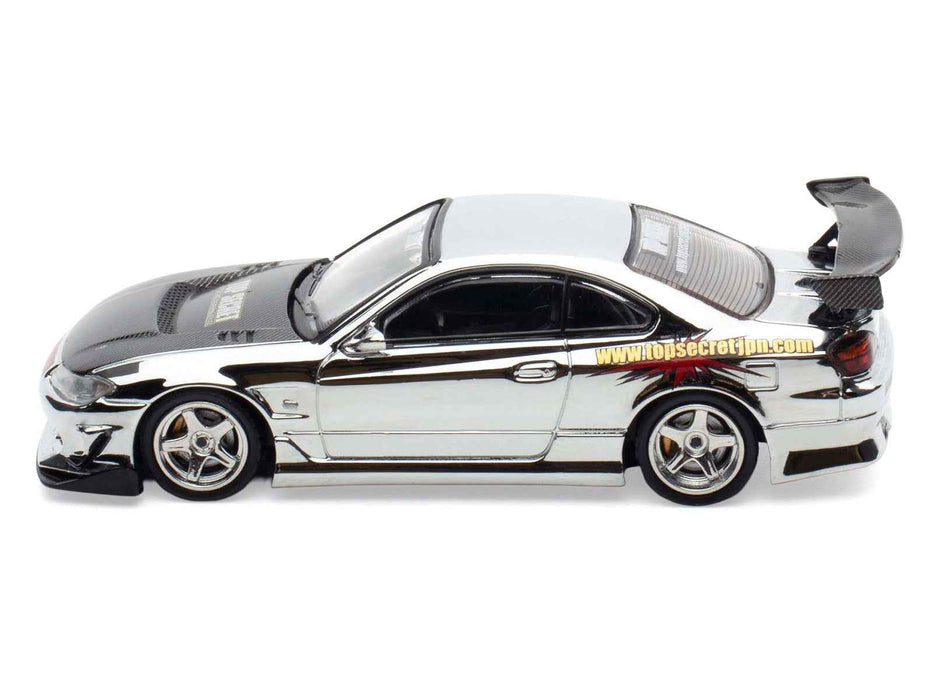 Nissan "Top Secret" Silvia (S15) RHD (Right Hand Drive) Chrome with Carbon Hood "Tokyo Auto Salon Kuala Lumpur 2025 Event Edition" 1/64 Diecast Model Car by Inno Models