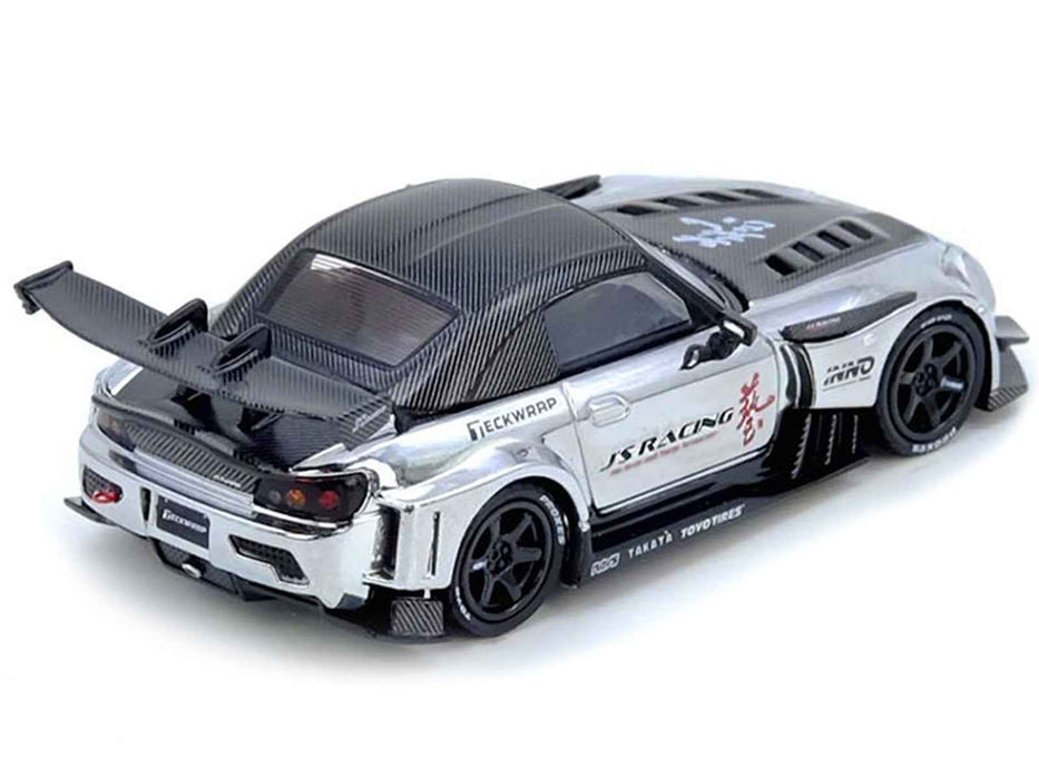 Honda S2000 RHD (Right Hand Drive) "J's Racing" Chrome Silver with Carbon Hood and Top with Graphics "Tokyo Auto Salon Hong Kong 2025 Event Edition" 1/64 Diecast Model Car by Inno Models